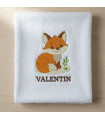 Drap de bain enfant personnalisé – Motif Renard & Prénom (70x140 cm)