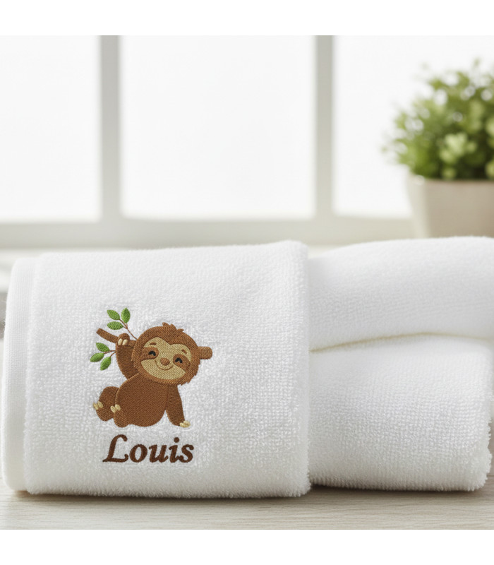 Serviette de bain personnalisée enfant – Motif Paresseux