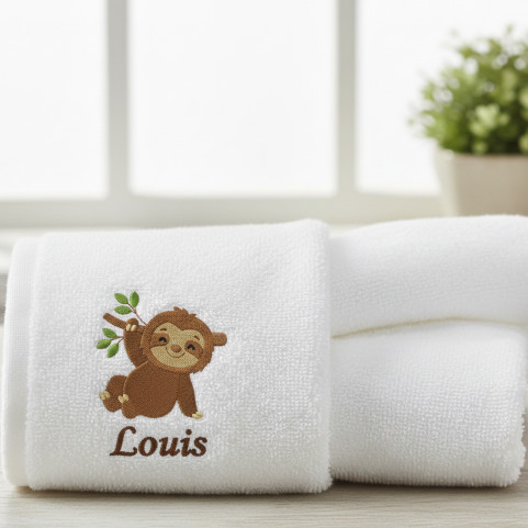 serviette de bain personnalisée prénom et motif paresseux