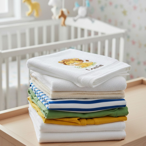 serviette de bain enfant motif lion brodé