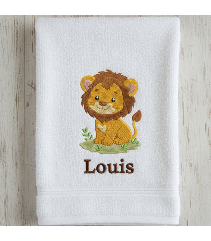 Drap de bain enfant brodé – Collection Savane "Lion"