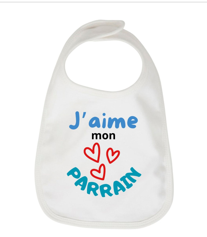 Bavoir Imprimé Personnalisé "J'aime Mon Parrain" - Cadeau Naissance
