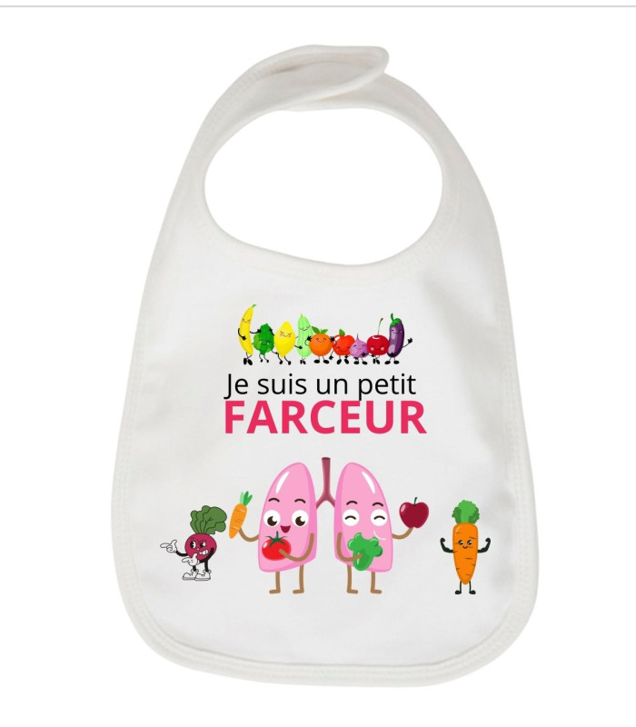 Bavoir Bébé Imprimé Fruits & Légumes - "Je suis un petit farceur"