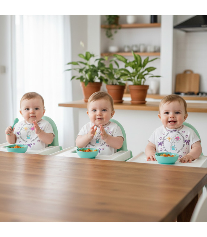 Lot de 3 Bavoirs Bébé pour Triplés - Humour "Pas simple de manger"