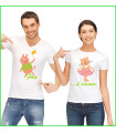 Duo de Tee-shirts Personnalisés Couple "Fou d'amour" - Cochon & Chat