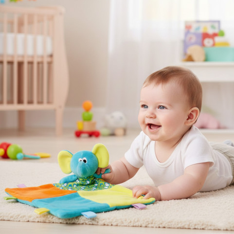doudou plat éléphant avec broderie