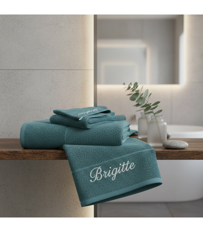 Maxi Drap de Bain Bleu Pétrole – Format XXL 90x180 cm – Broderie Artisanale