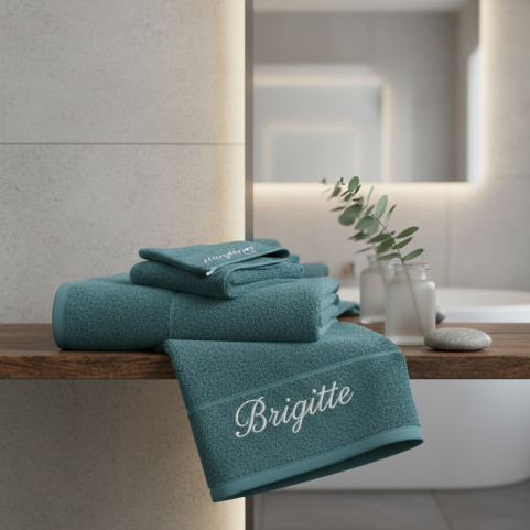 drap de bain brodé bleu pétrole