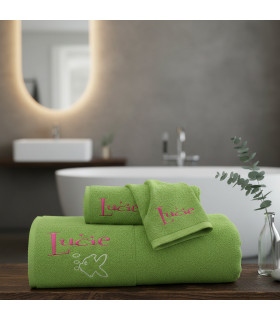 Drap de Bain Vert Amande – Broderie Prénom Personnalisée