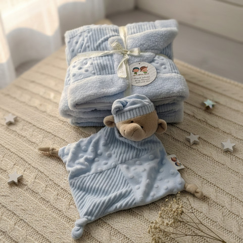 coffret naissance ours bleu brodé