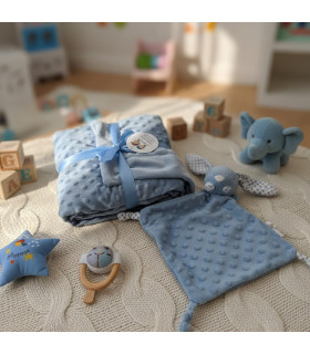 Coffret Naissance Personnalisé - Couverture Minky & Doudou Lapin Brodés