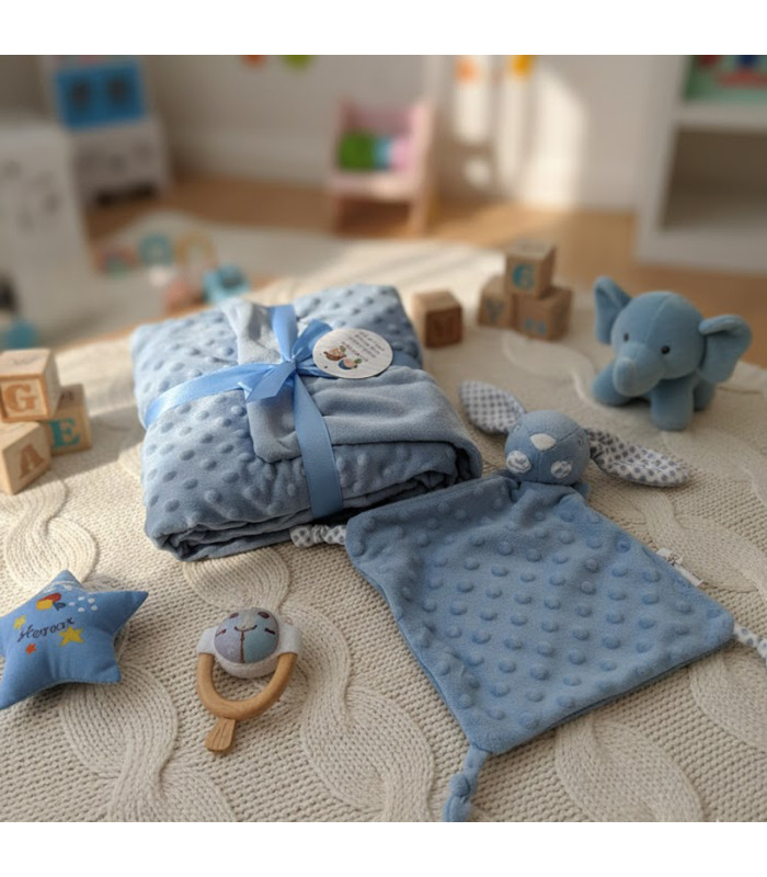 Coffret Naissance Personnalisé - Couverture Minky & Doudou Lapin Brodés