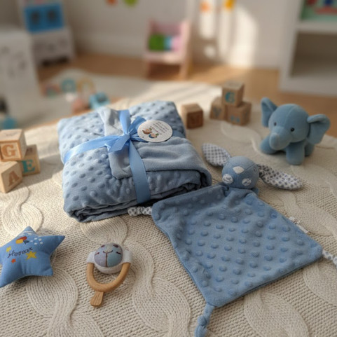 Coffret Naissance Personnalisé - Couverture Minky & Doudou Lapin Brodés