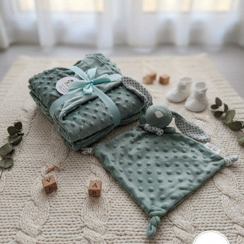 Coffret Naissance Personnalisé - Couverture Minky & Doudou Lapin Brodés