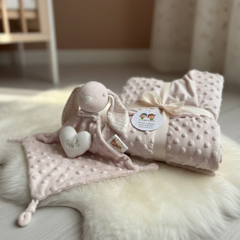 Coffret Naissance Personnalisé - Couverture Minky & Doudou Lapin Brodés