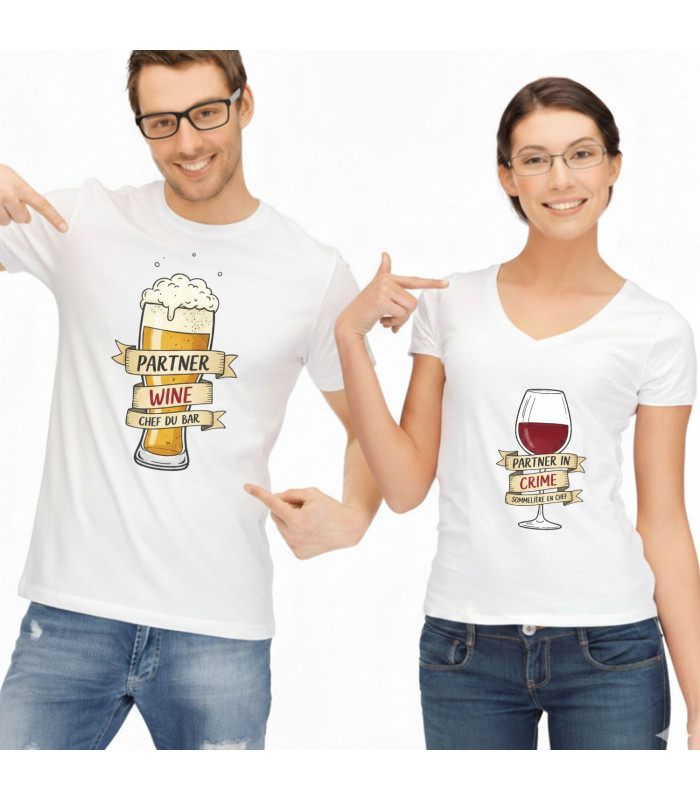 Duo de Tee-shirts Couple "Les Serveurs" - Bistrot & Convivialité