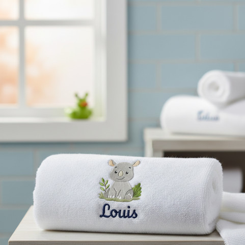 drap de bain brodé animal jungle