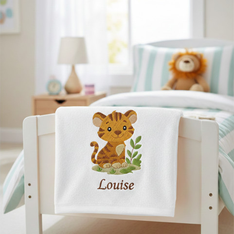 drap de bain brodé tigre