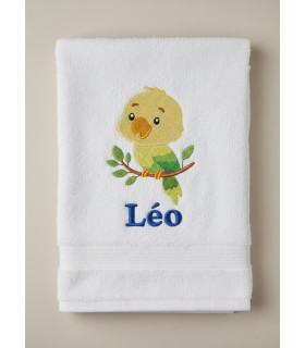 drap de bain brodé motif oiseau