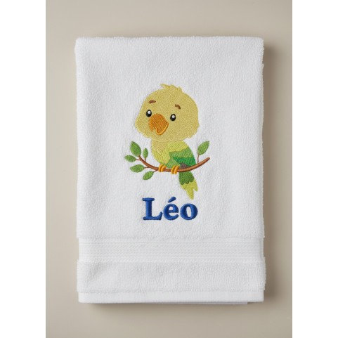 drap de bain brodé motif oiseau