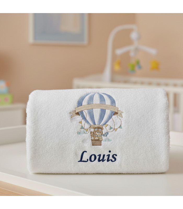 Drap de bain enfant personnalisé – Ours en Montgolfière