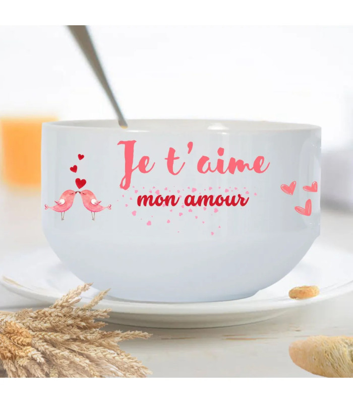 Bol en céramique blanc "Je t'aime mon amour" - 70 cl