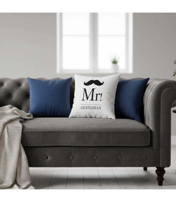Housse de Coussin Moustache "Monsieur" - 100% Polyester