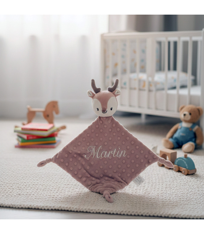 Doudou Plat Faon Personnalisé – Broderie Prénom au Choix