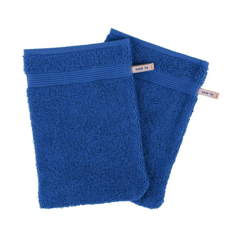 gant de toilette bleu brodé