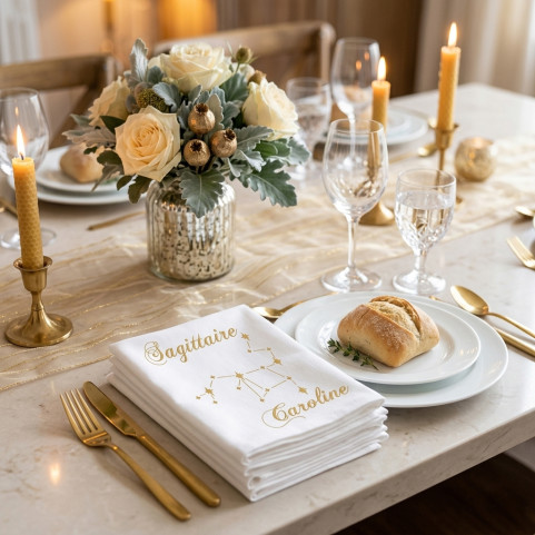 serviette de table brodée sagittaire