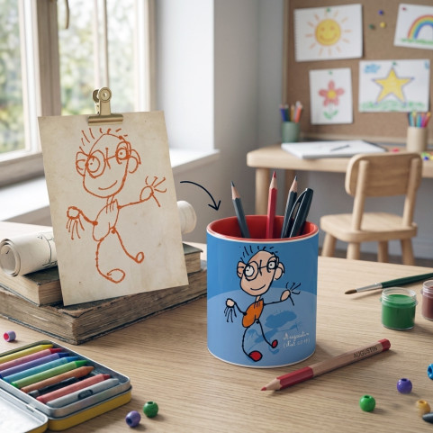 pot à crayon personnalisé avec dessin enfant