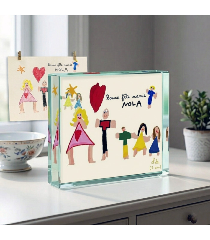 Bloc Plexi Transparent Personnalisé - Dessin Enfant (15x10x2 cm)