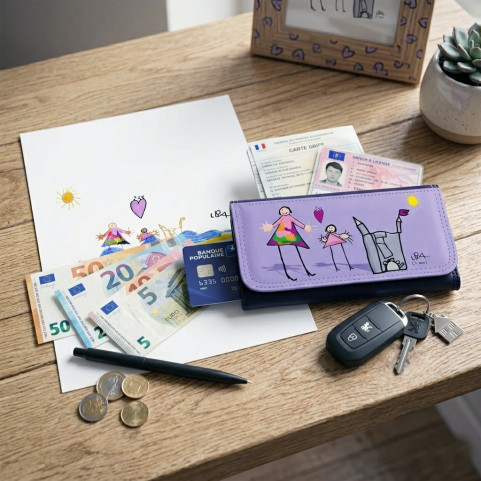 portefeuille femme personnalisé avec dessin enfant