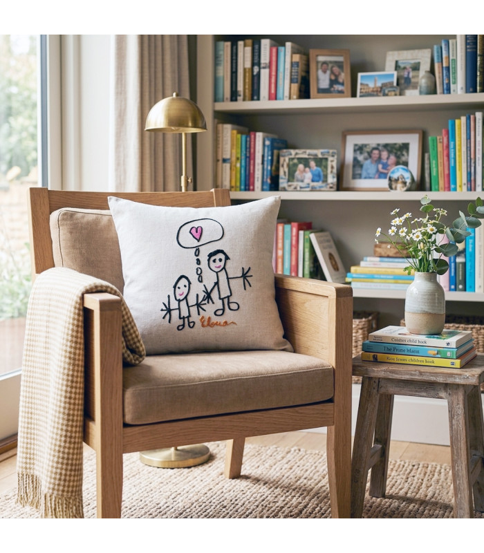 Coussin Brodé Personnalisé Dessin Enfant - Imitation Lin