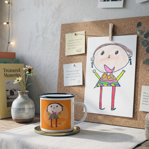 tasse émail personnalisée avec un dessin d'enfant