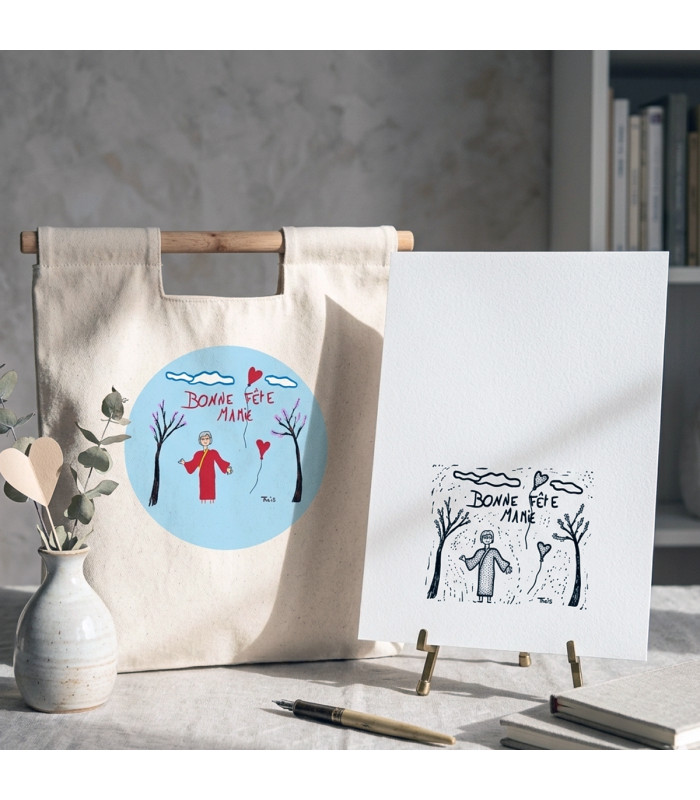 Sac cabas anse bois avec dessin enfant