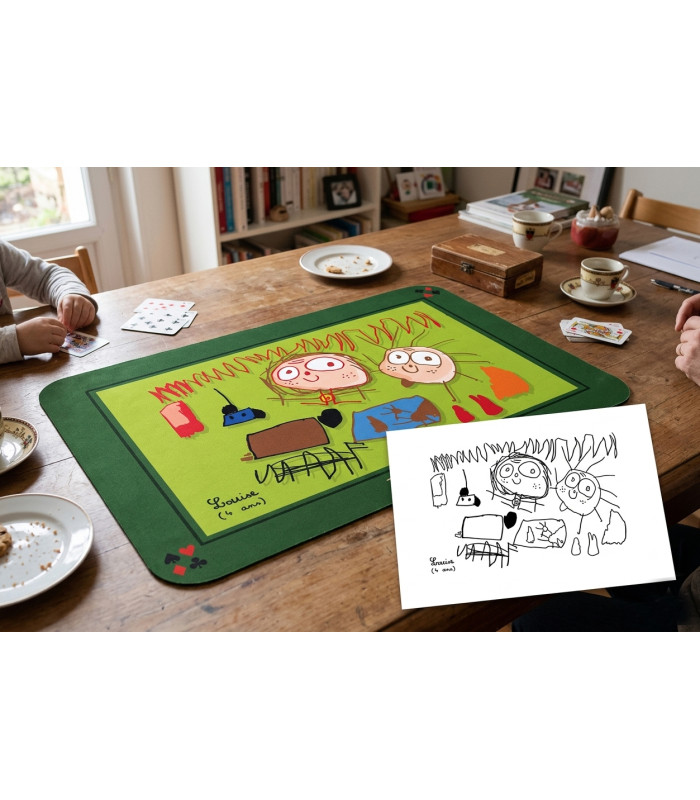 Tapis de Belote Personnalisé Dessin Enfant - 40x60 cm - Cadeau Grand-Parents