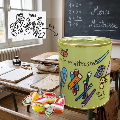 boite de bonbons maitresse personnalisée avec dessin enfant