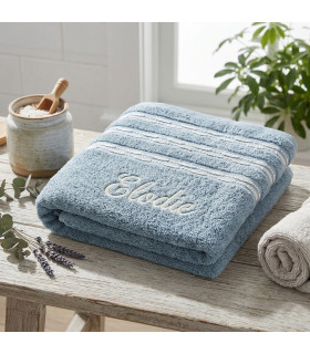 drap de bain bleu brodé