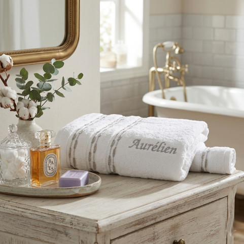 drap de bain blanc luxe brodé
