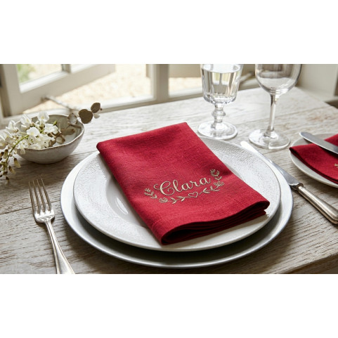 serviette de table rouge personnalisée