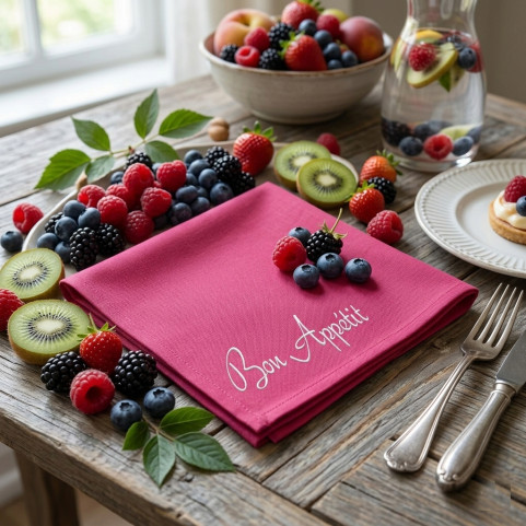 serviette de table personnalisée brodée couleur framboise