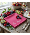 Serviette de Table Brodée Couleur Framboise - Coton Festif - Pour Mariage, Fête ou Cadeau (Prénom Personnalisé)