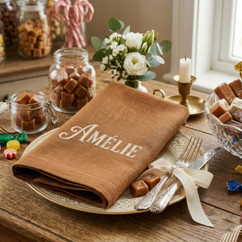 serviette de table personnalisée couleur caramel