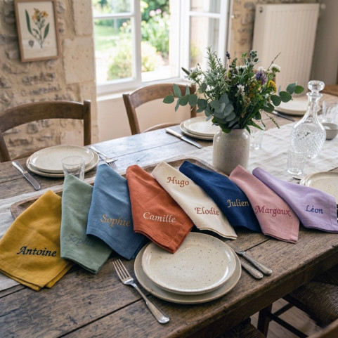 Serviette de Table en Coton Brodé Couleur Caramel 40x40 cms