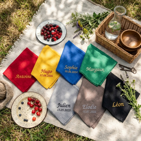 Serviette de Table Brodée en France - Coton & Broderie Artisanale