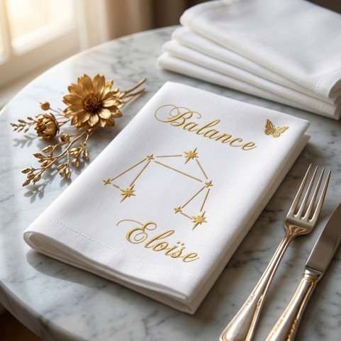 serviette de table personnalisée signe astrologique balance
