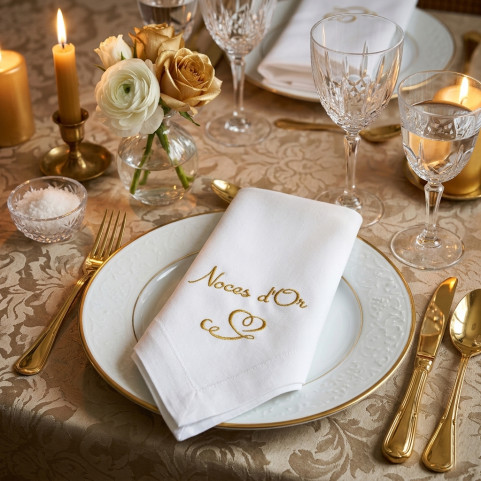serviette de table personnalisée noces d'or