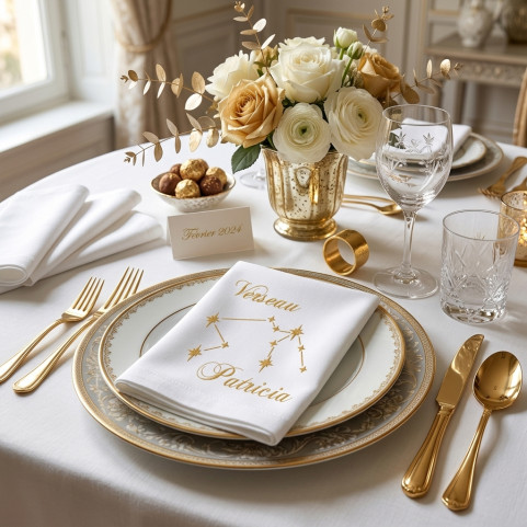 serviette de table personnalisée verseau