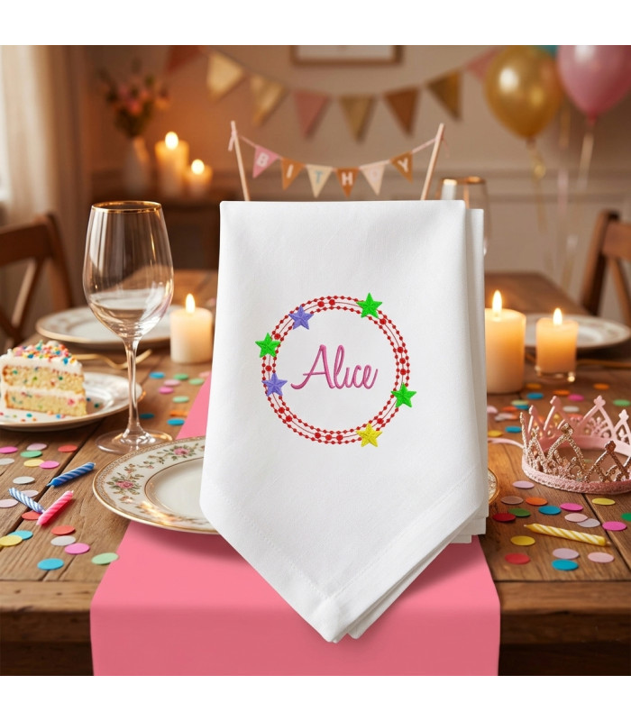 Serviette de Table Personnalisée Broderie "Couronne d'Étoiles" (Cadeau Magique)